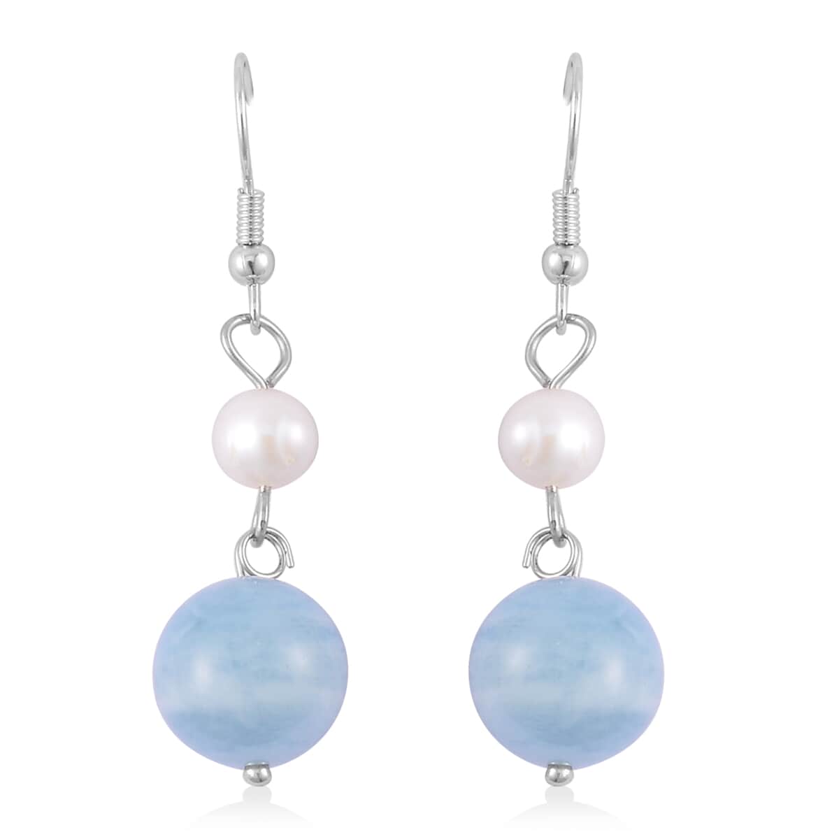 Mangoro Aquamarine and White Freshwater Pearl Drop Earrings in Silvertone 25.00 ctw image number 0