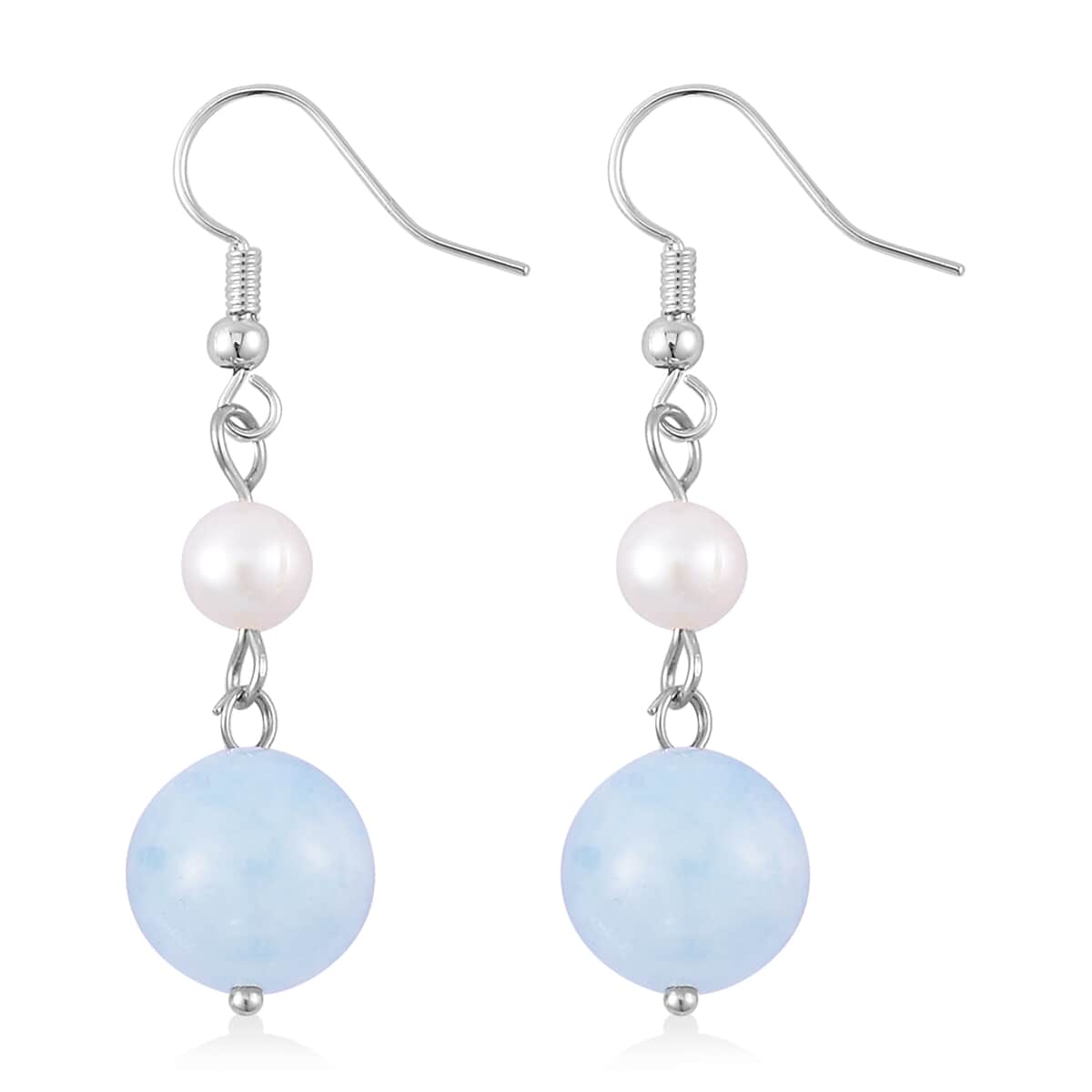 Mangoro Aquamarine and White Freshwater Pearl Drop Earrings in Silvertone 25.00 ctw image number 3