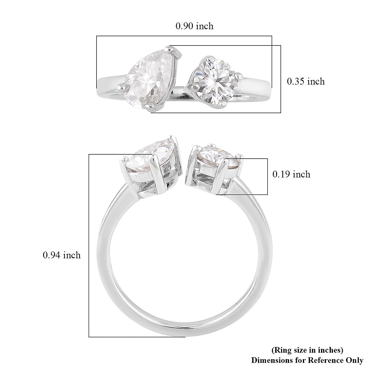 Moissanite Toi-Moi Ring in Rhodium Over Sterling Silver (Size 10.0) 1.40 ctw