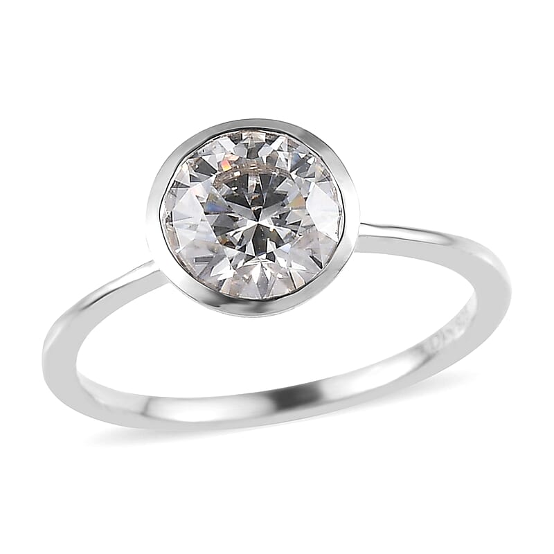 Moissanite Solitaire Ring in Platinum Over Sterling Silver (Size 10.0) 1.40 ctw