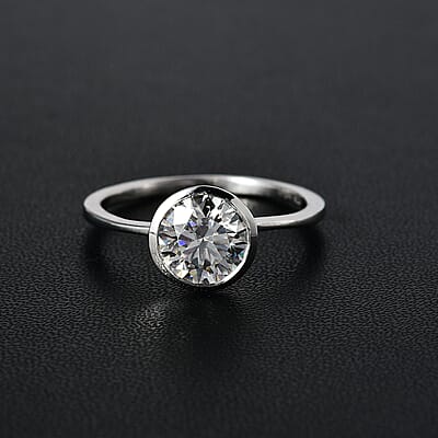 Moissanite Solitaire Ring in Platinum Over Sterling Silver (Size 10.0) 1.40 ctw