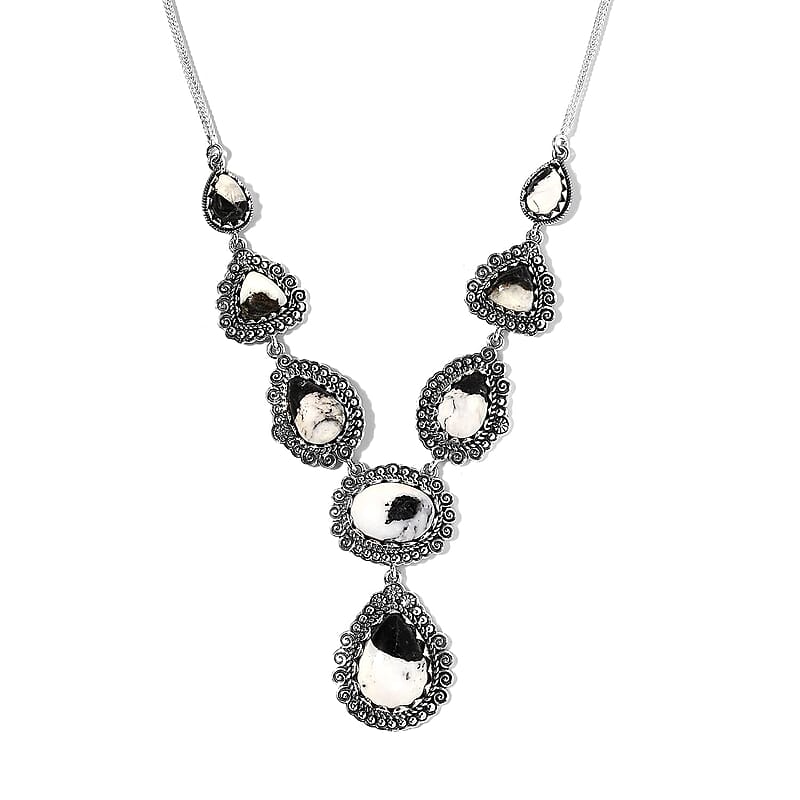 Artisan Crafted White Buffalo Necklace 18 Inches in Sterling Silver 28.30 ctw