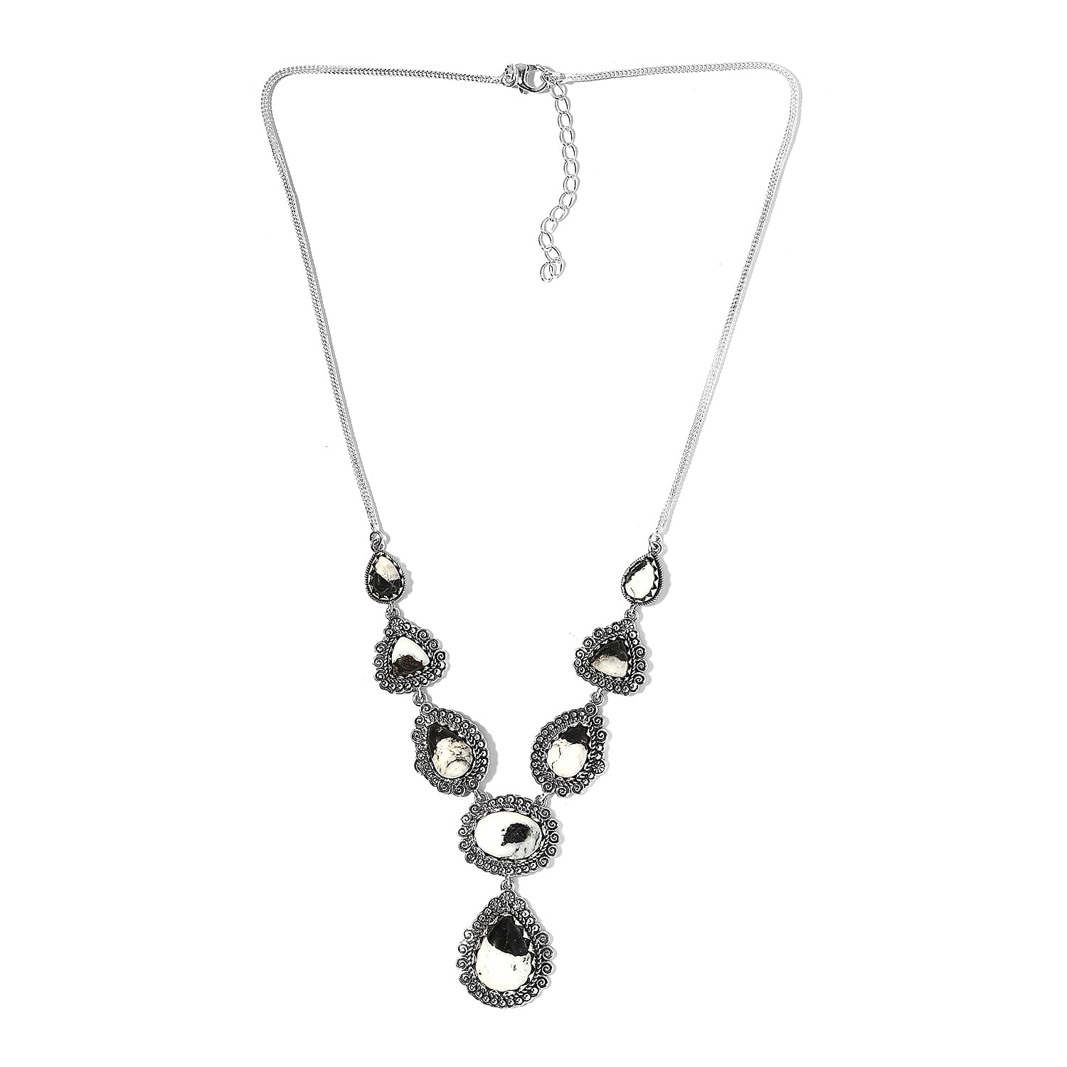 Artisan Crafted White Buffalo Necklace 18 Inches in Sterling Silver 28.30 ctw