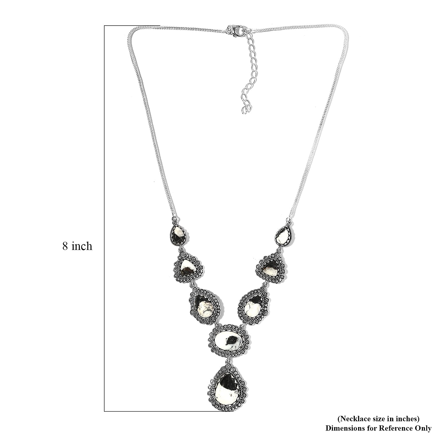 Artisan Crafted White Buffalo Necklace 18 Inches in Sterling Silver 28.30 ctw