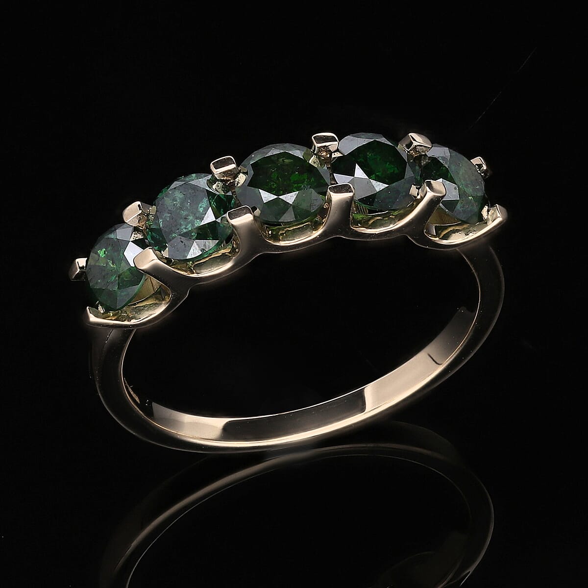 Luxoro 10K Yellow Gold Green Diamond 5 Stone Ring (Size 9.0) 2.00 ctw image number 1
