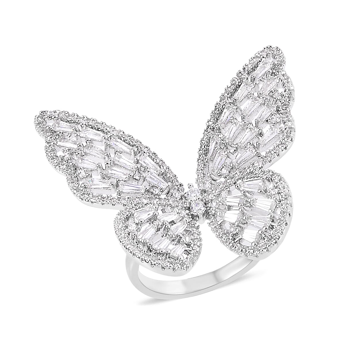 Simulated Diamond Butterfly Ring in Silvertone (Size 10.0) 5.00 ctw