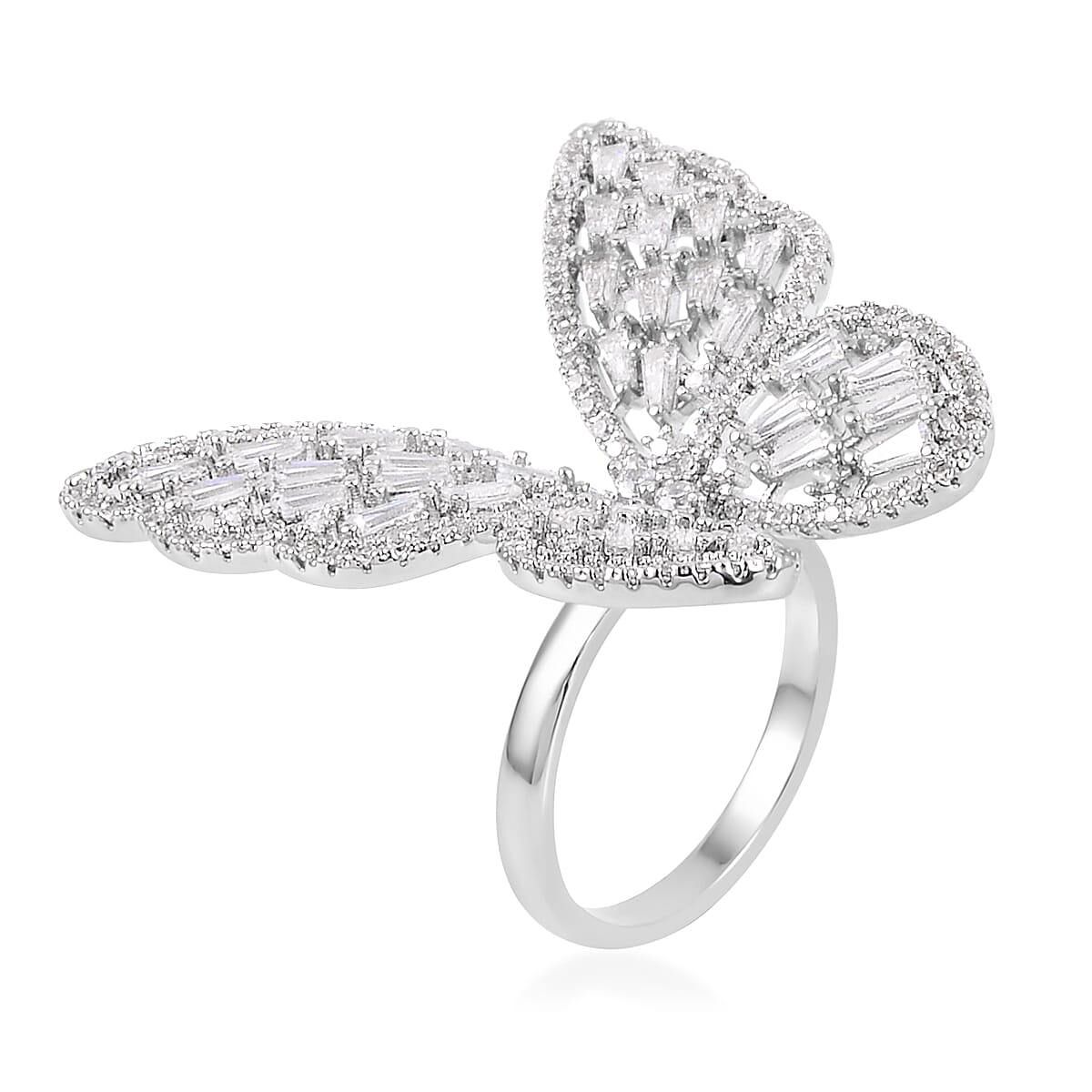 Simulated Diamond Butterfly Ring in Silvertone (Size 10.0) 5.00 ctw