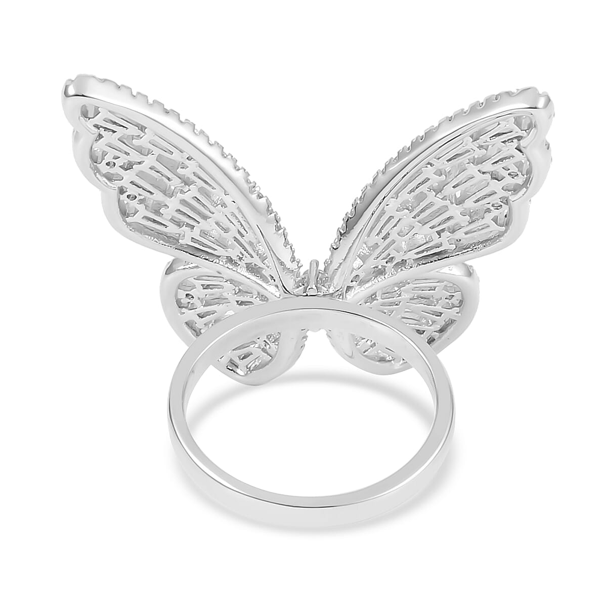 Simulated Diamond Butterfly Ring in Silvertone (Size 10.0) 5.00 ctw