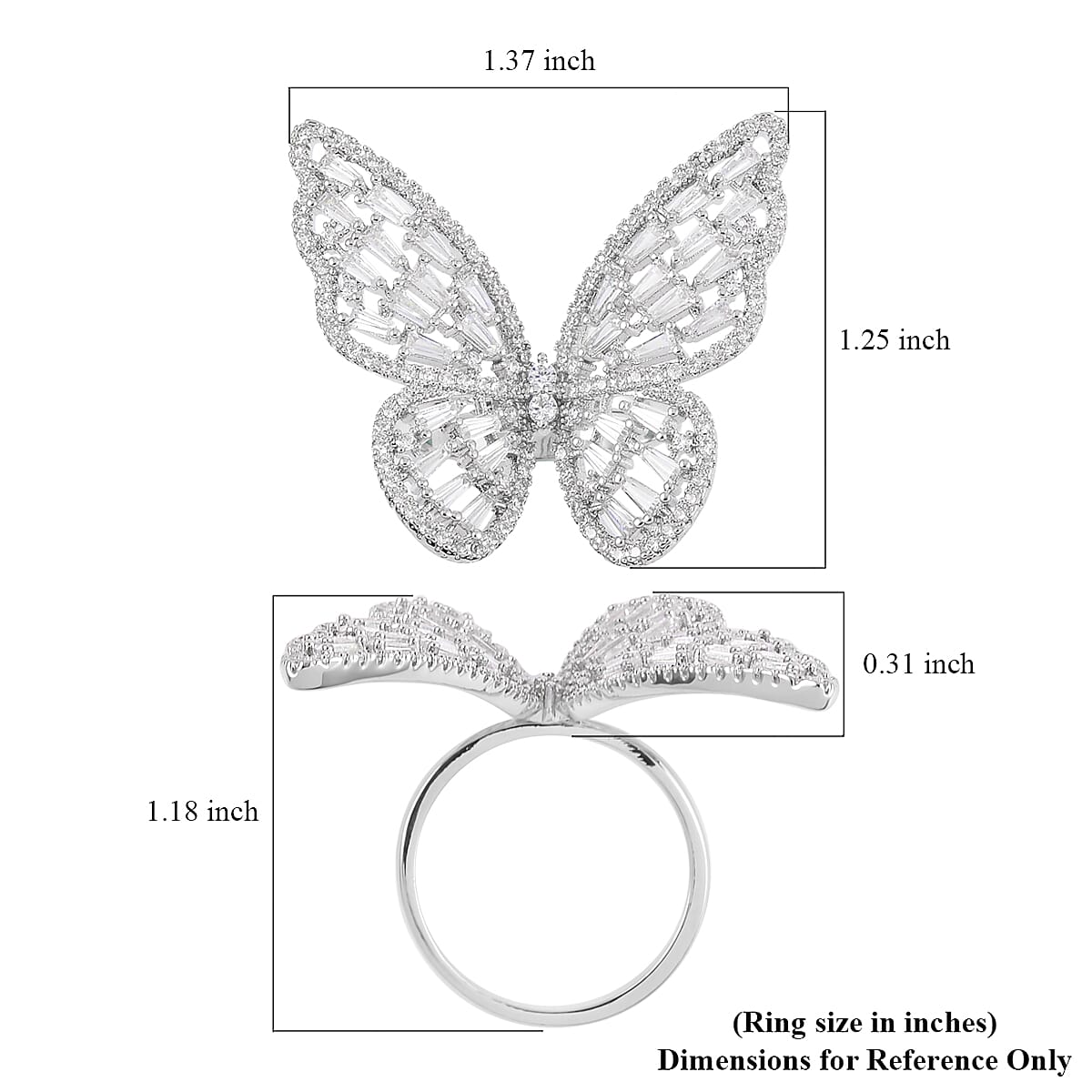 Simulated Diamond Butterfly Ring in Silvertone (Size 10.0) 5.00 ctw