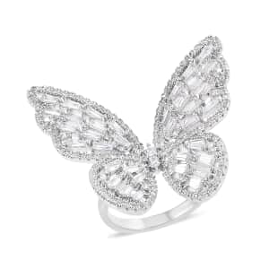 Simulated Diamond Butterfly Ring in Silvertone (Size 7.0) 5.00 ctw