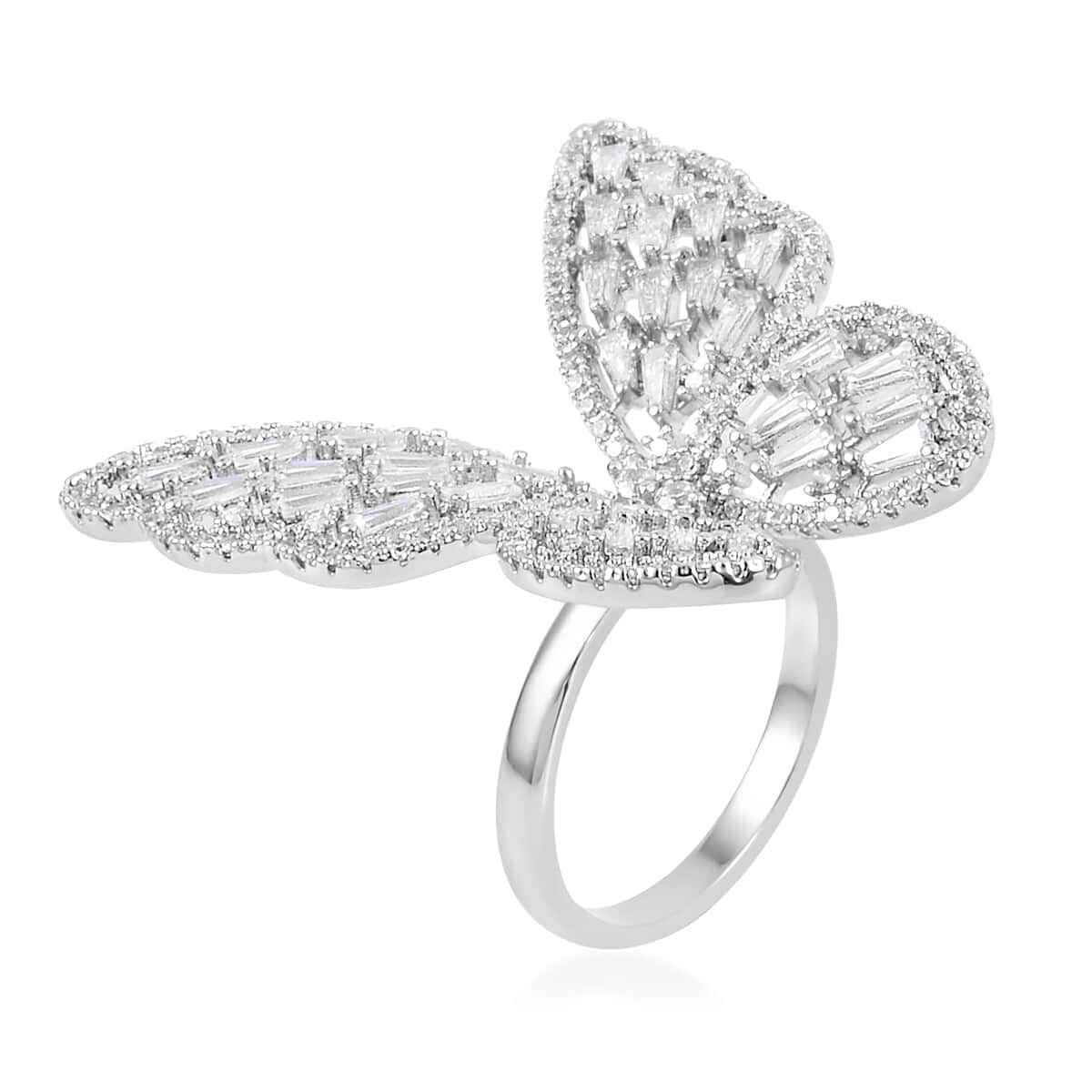Simulated Diamond Butterfly Ring in Silvertone (Size 7.0) 5.00 ctw image number 3