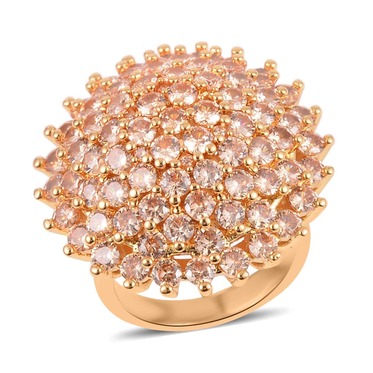 Simulated Champagne Diamond Cluster Dome Ring in Goldtone (Size 8.0) 6.00 ctw image number 0