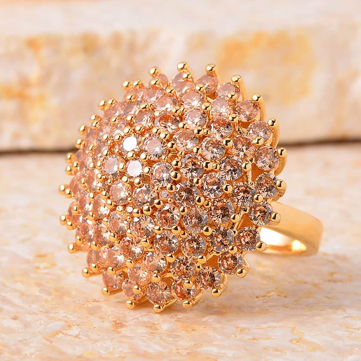 Simulated Champagne Diamond Cluster Dome Ring in Goldtone (Size 8.0) 6.00 ctw image number 1