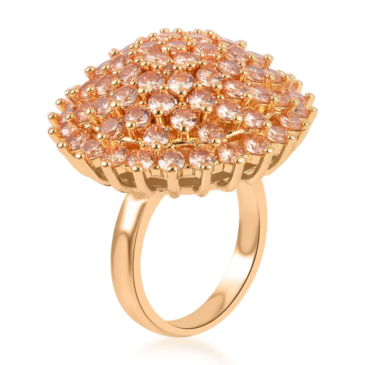 Simulated Champagne Diamond Cluster Dome Ring in Goldtone (Size 8.0) 6.00 ctw image number 3