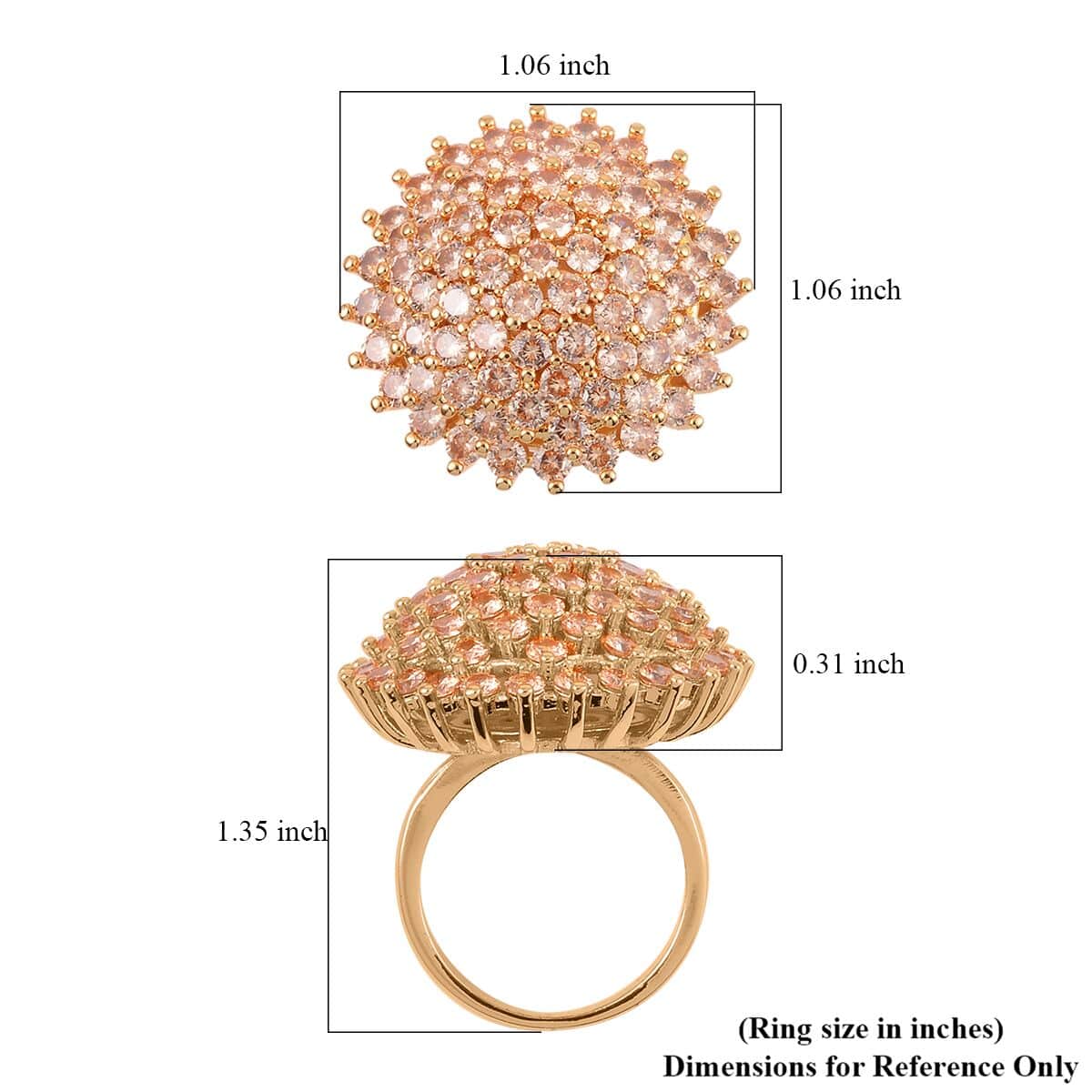 Simulated Champagne Diamond Cluster Dome Ring in Goldtone (Size 8.0) 6.00 ctw image number 5