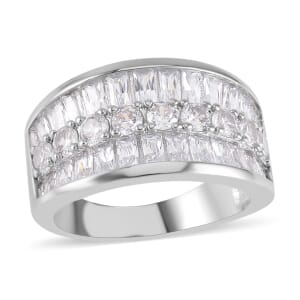Simulated Diamond Bridge Ring in Silvertone (Size 6.0) 5.00 ctw