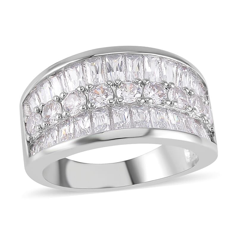 Simulated Diamond Bridge Ring in Silvertone (Size 7.0)