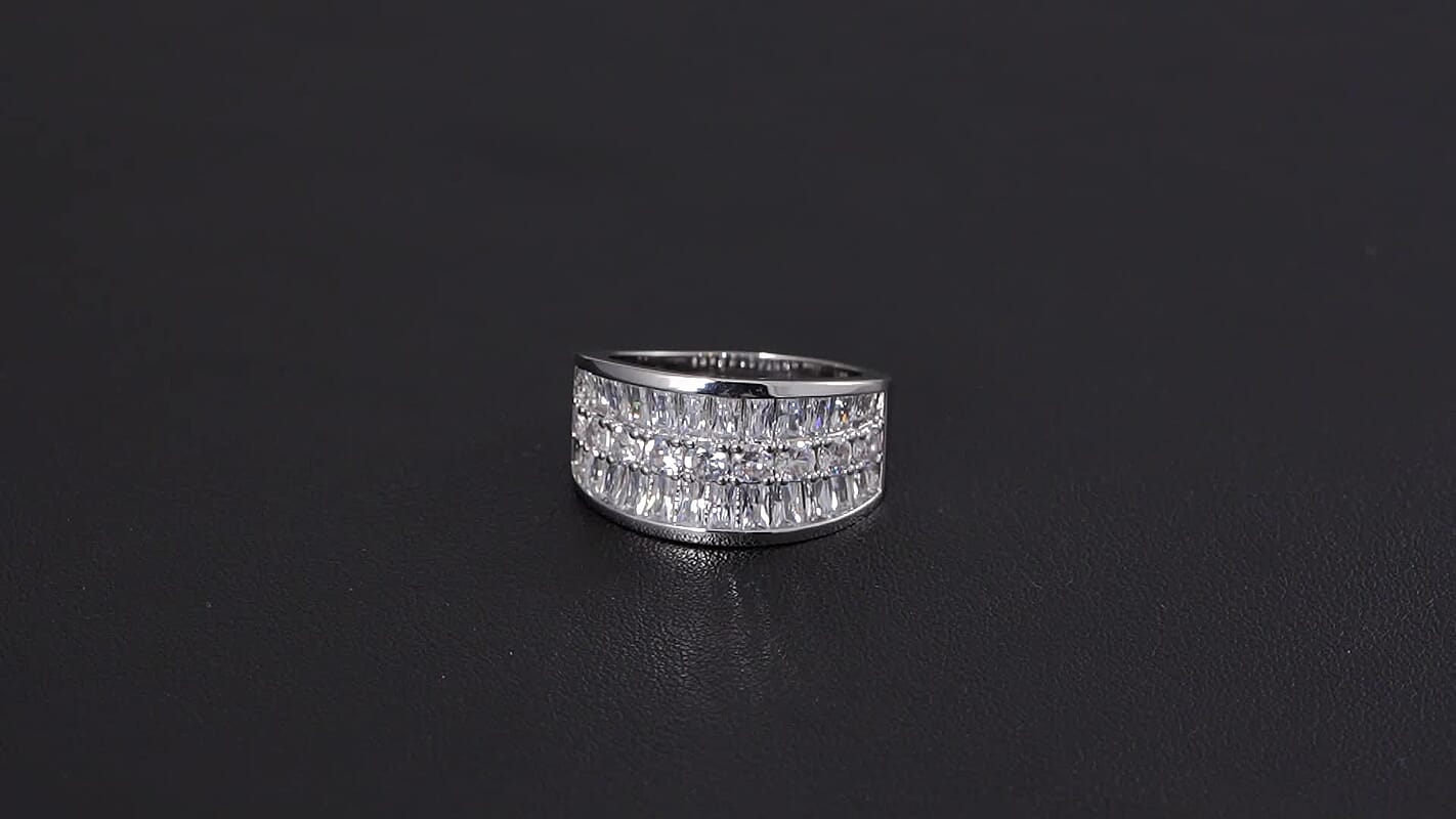 Simulated Diamond Bridge Ring in Silvertone (Size 10.0) 5.00 ctw