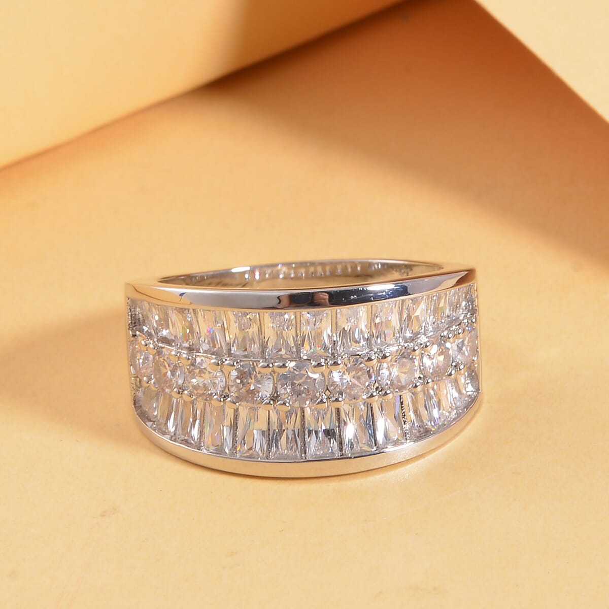 Simulated Diamond Bridge Ring in Silvertone (Size 7.0) image number 1
