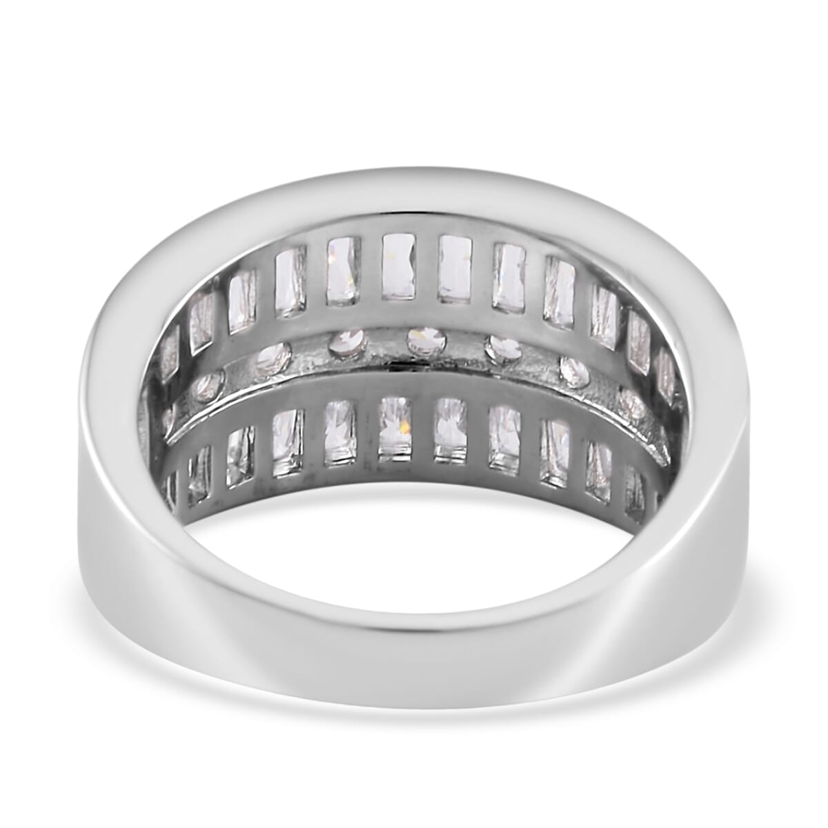 Simulated Diamond Bridge Ring in Silvertone (Size 7.0) image number 4