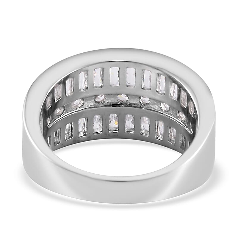 Simulated Diamond Bridge Ring in Silvertone (Size 7.0)