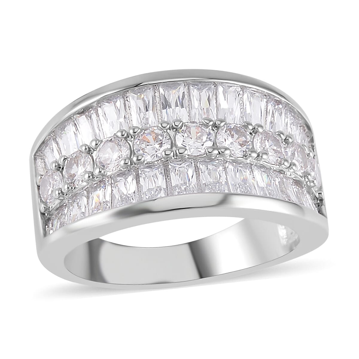 Simulated Diamond Bridge Ring in Silvertone (Size 9.0) image number 0