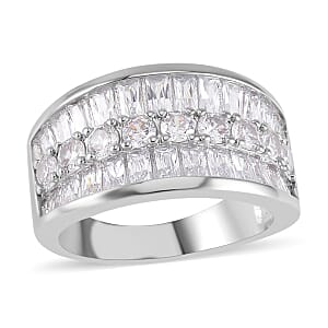 Simulated Diamond Bridge Ring in Silvertone (Size 9.0)
