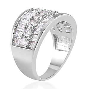 Simulated Diamond Bridge Ring in Silvertone (Size 9.0)