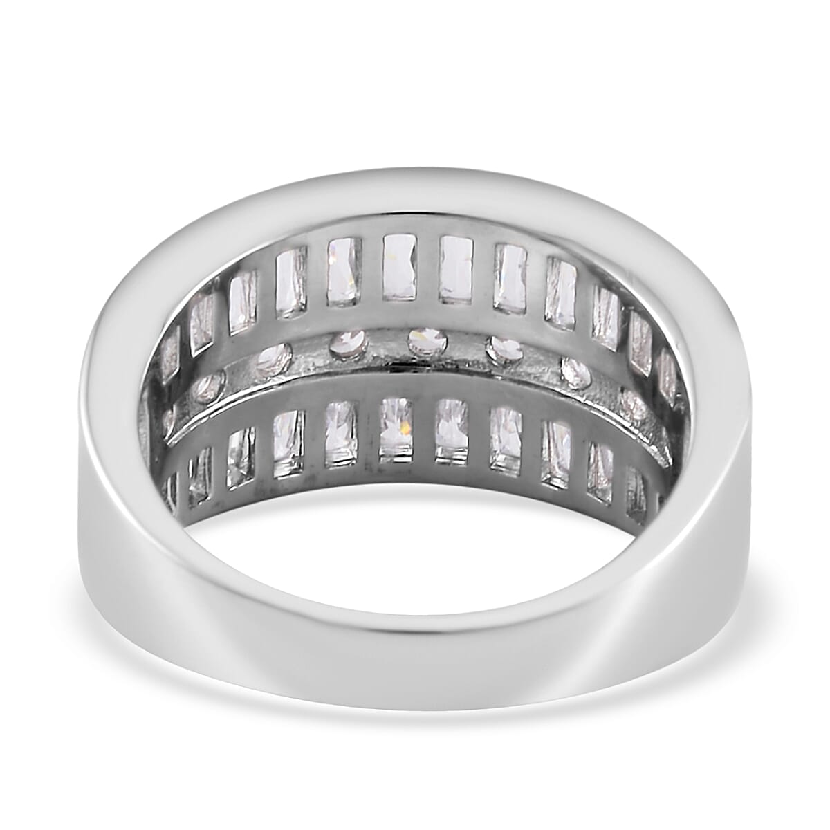 Simulated Diamond Bridge Ring in Silvertone (Size 9.0) image number 4