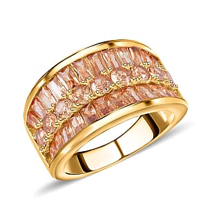 Simulated Champagne Diamond Bridge Ring in Goldtone (Size 7.0)