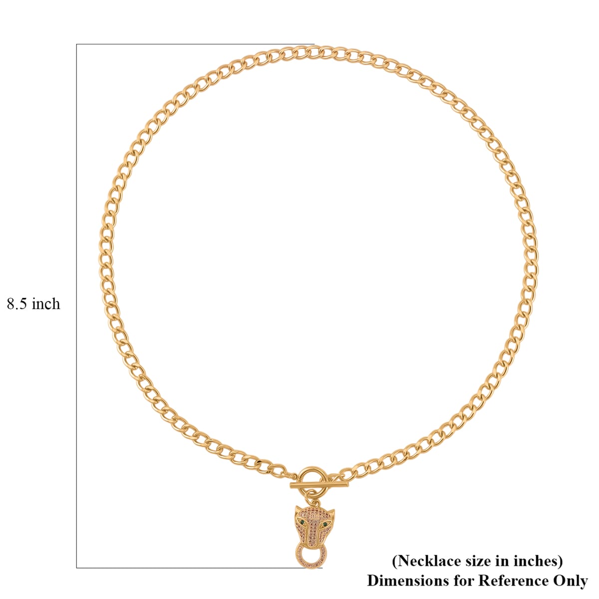 Green Glass and Simulated Champagne Diamond Wolf Head and Link Necklace 20 Inches in Goldtone 1.00 ctw image number 5