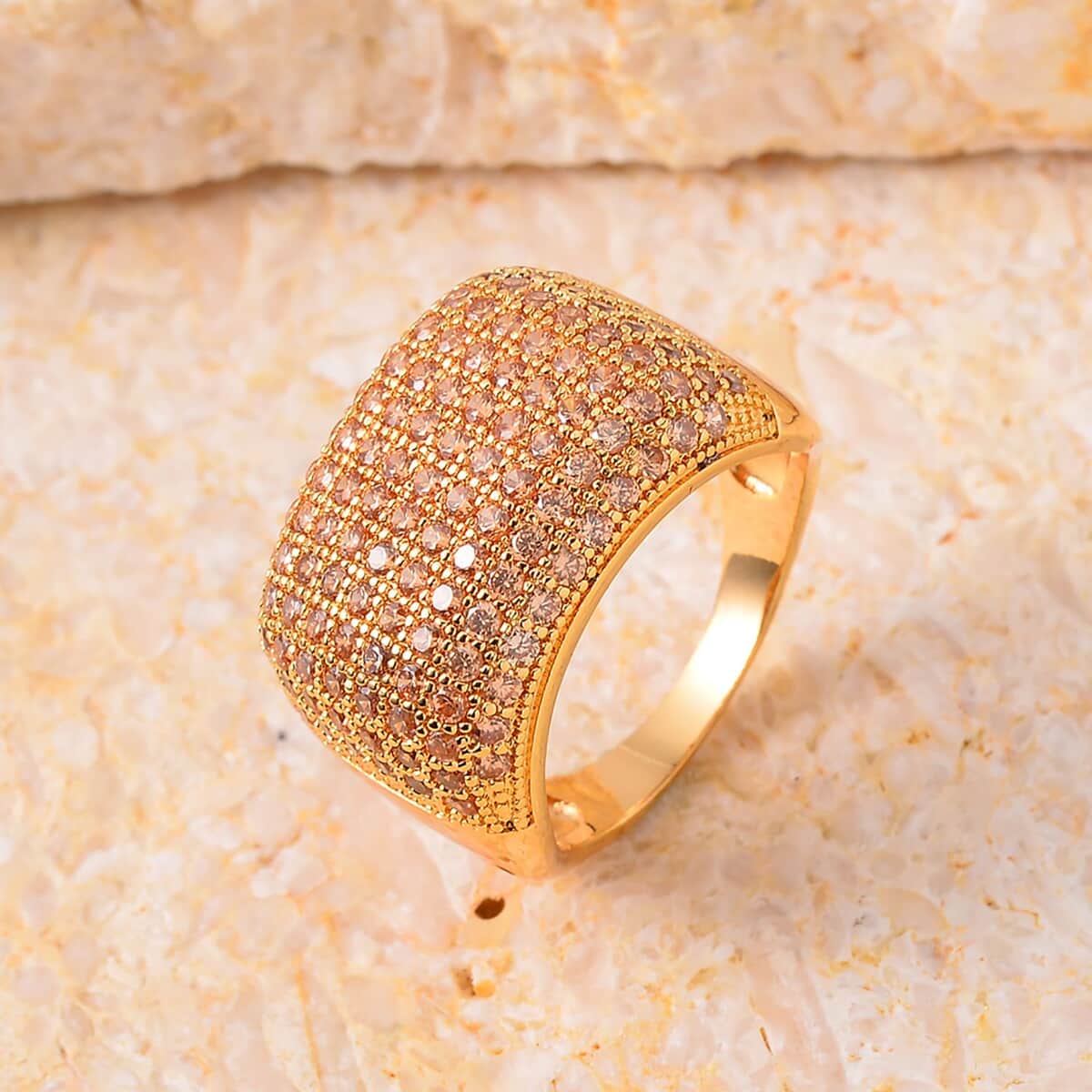 Simulated Champagne Diamond Dome Ring in Goldtone (Size 10.0) 3.00 ctw image number 1