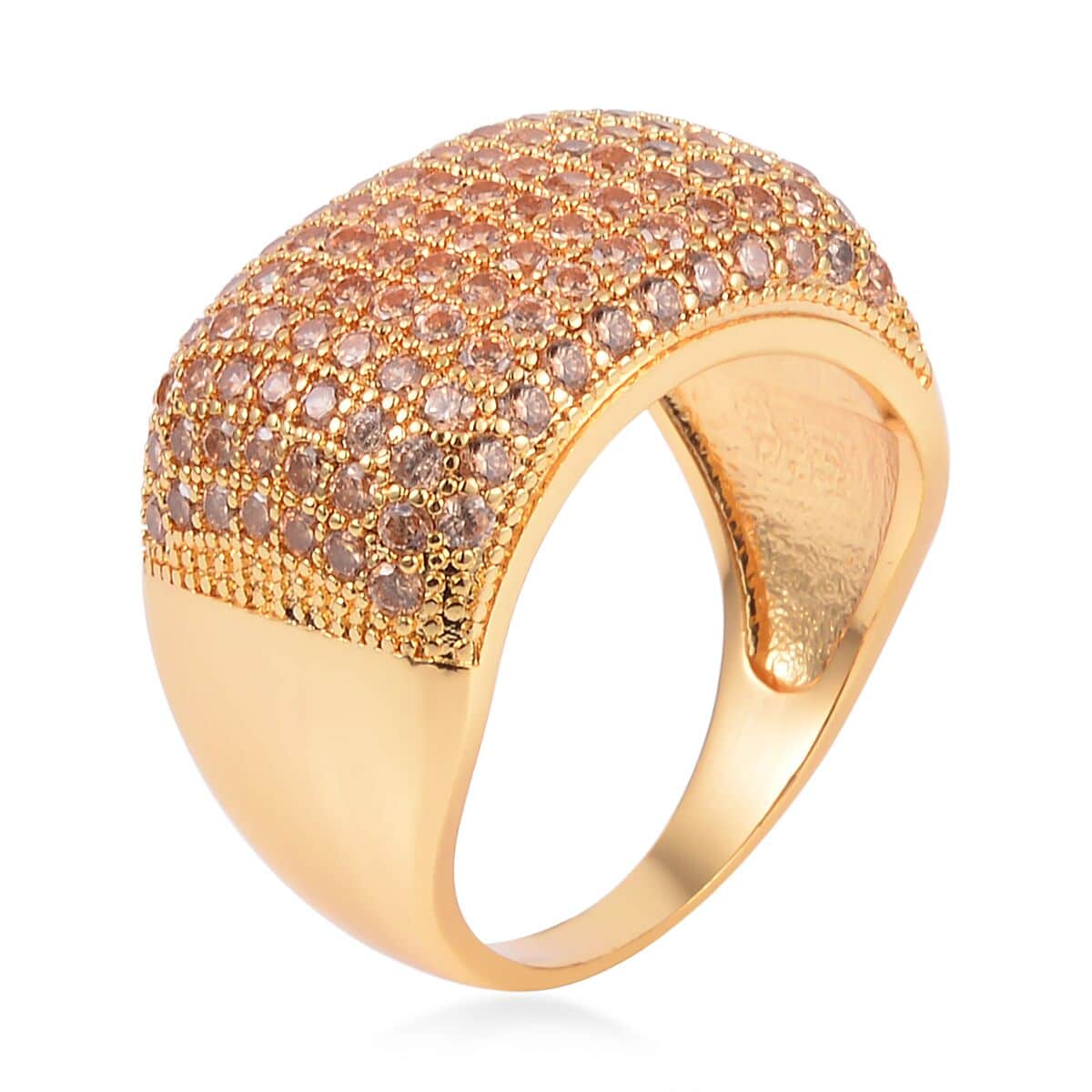 Simulated Champagne Diamond Dome Ring in Goldtone (Size 10.0) 3.00 ctw image number 3