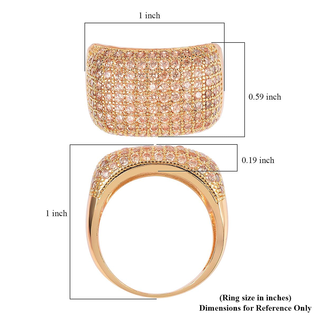 Simulated Champagne Diamond Dome Ring in Goldtone (Size 10.0) 3.00 ctw