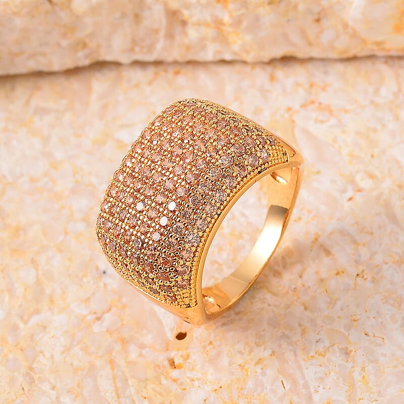 Simulated Champagne Diamond Dome Ring in Goldtone (Size 9.0) 3.00 ctw