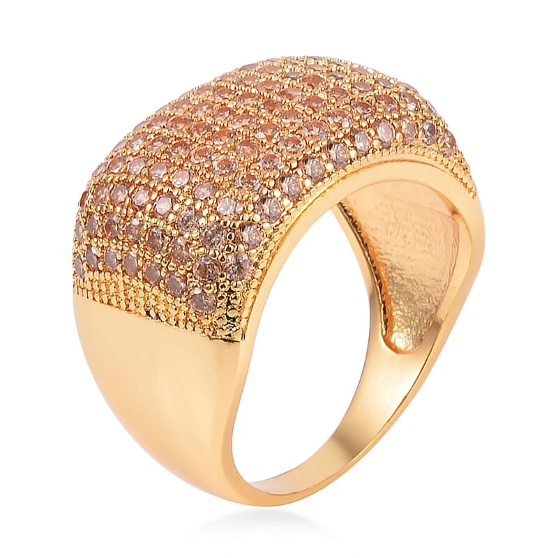 Simulated Champagne Diamond Dome Ring in Goldtone (Size 9.0) 3.00 ctw