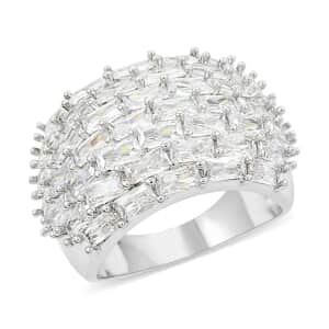 Simulated Diamond Dome Ring in Silvertone (Size 10.0) 3.00 ctw
