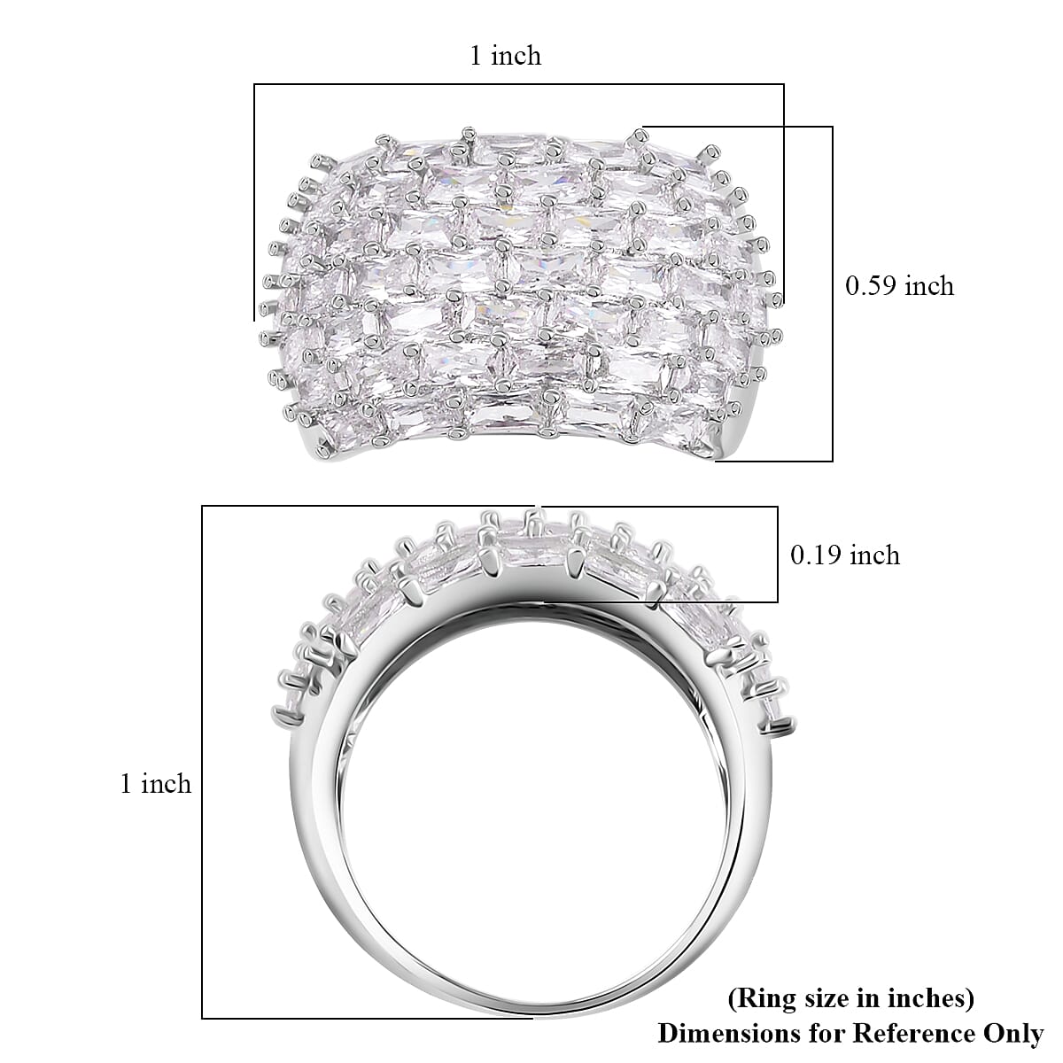 Simulated Diamond Dome Ring in Silvertone (Size 10.0)