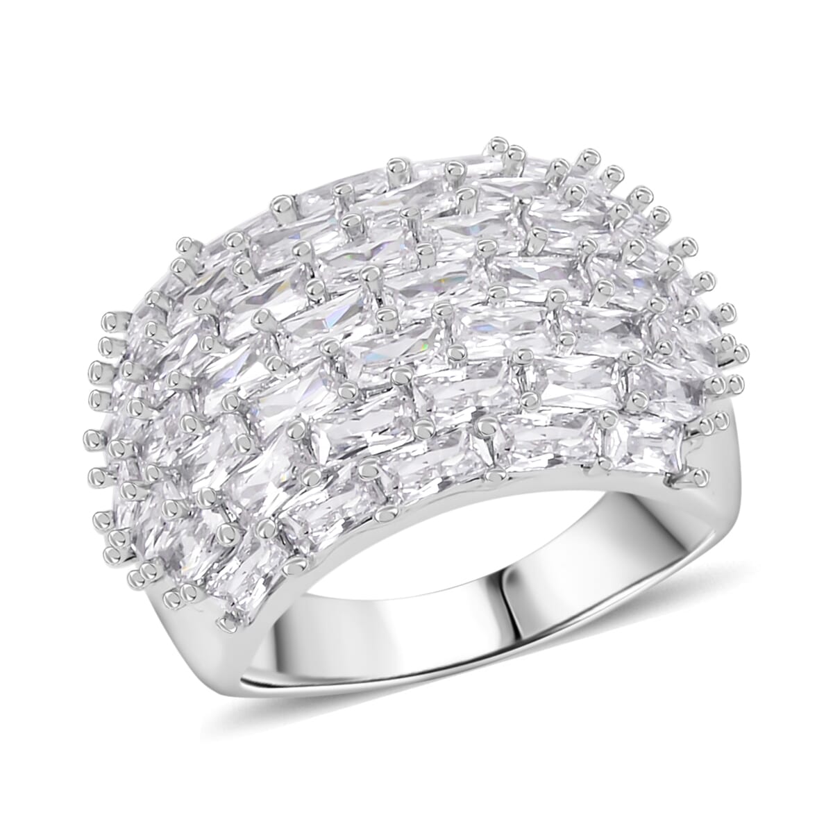 Simulated Diamond Dome Ring in Silvertone (Size 7.0) image number 0
