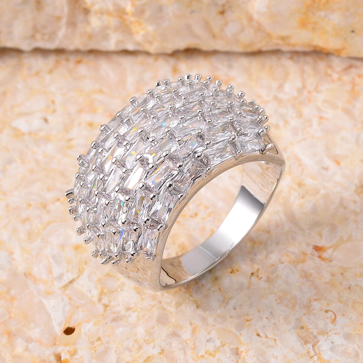 Simulated Diamond Dome Ring in Silvertone (Size 7.0) image number 1