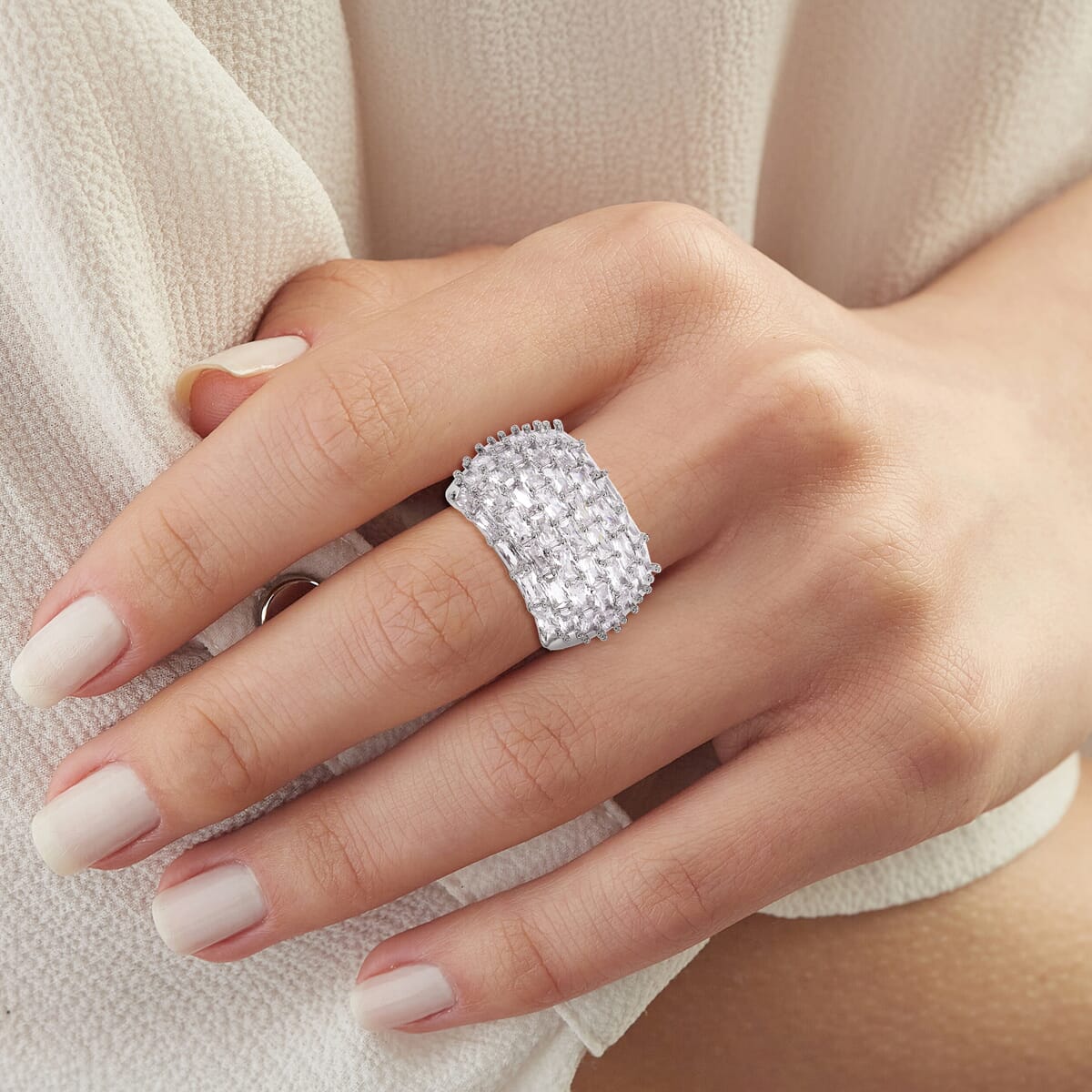 Simulated Diamond Dome Ring in Silvertone (Size 7.0) image number 2