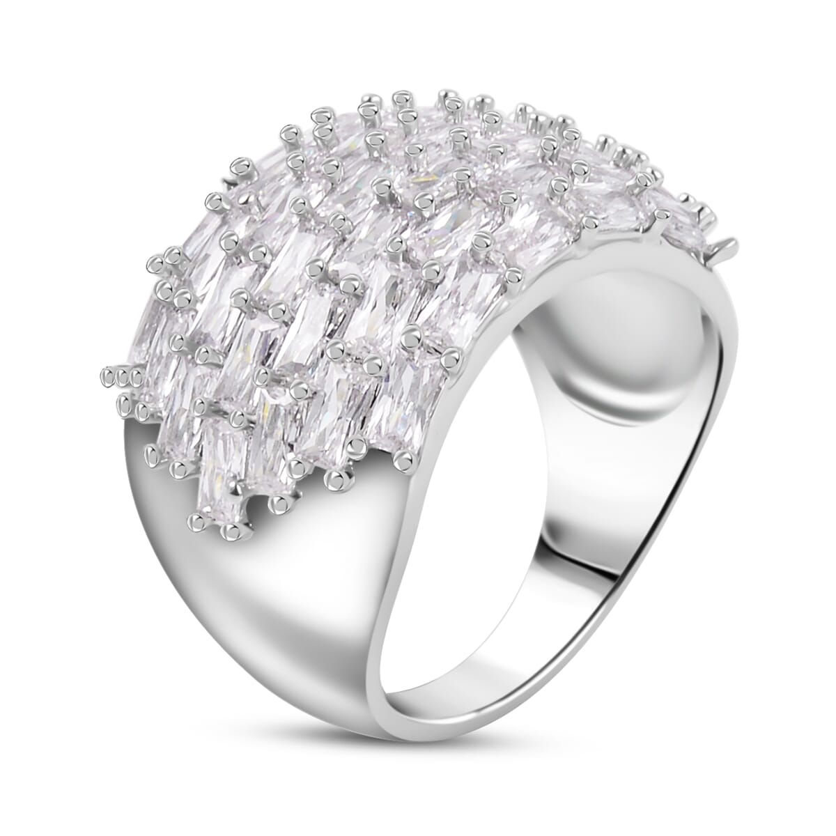 Simulated Diamond Dome Ring in Silvertone (Size 7.0) image number 3
