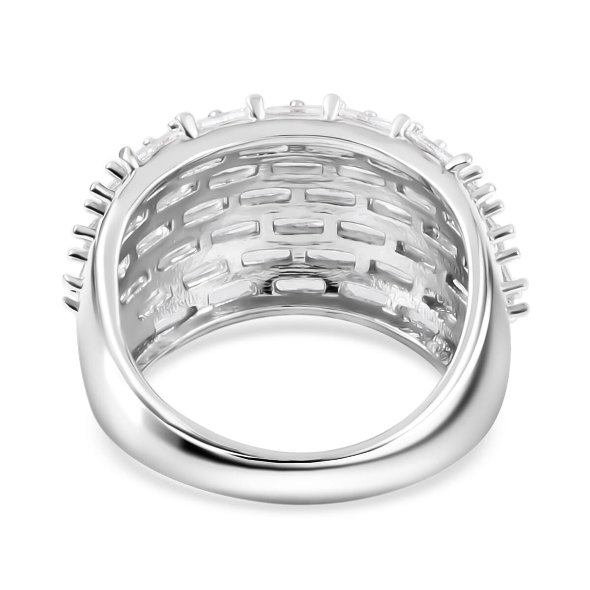 Simulated Diamond Dome Ring in Silvertone (Size 7.0) image number 4