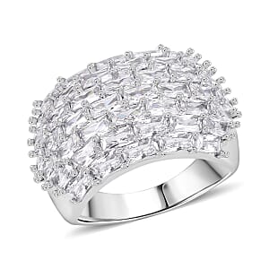 Simulated Diamond Dome Ring in Silvertone (Size 8.0)