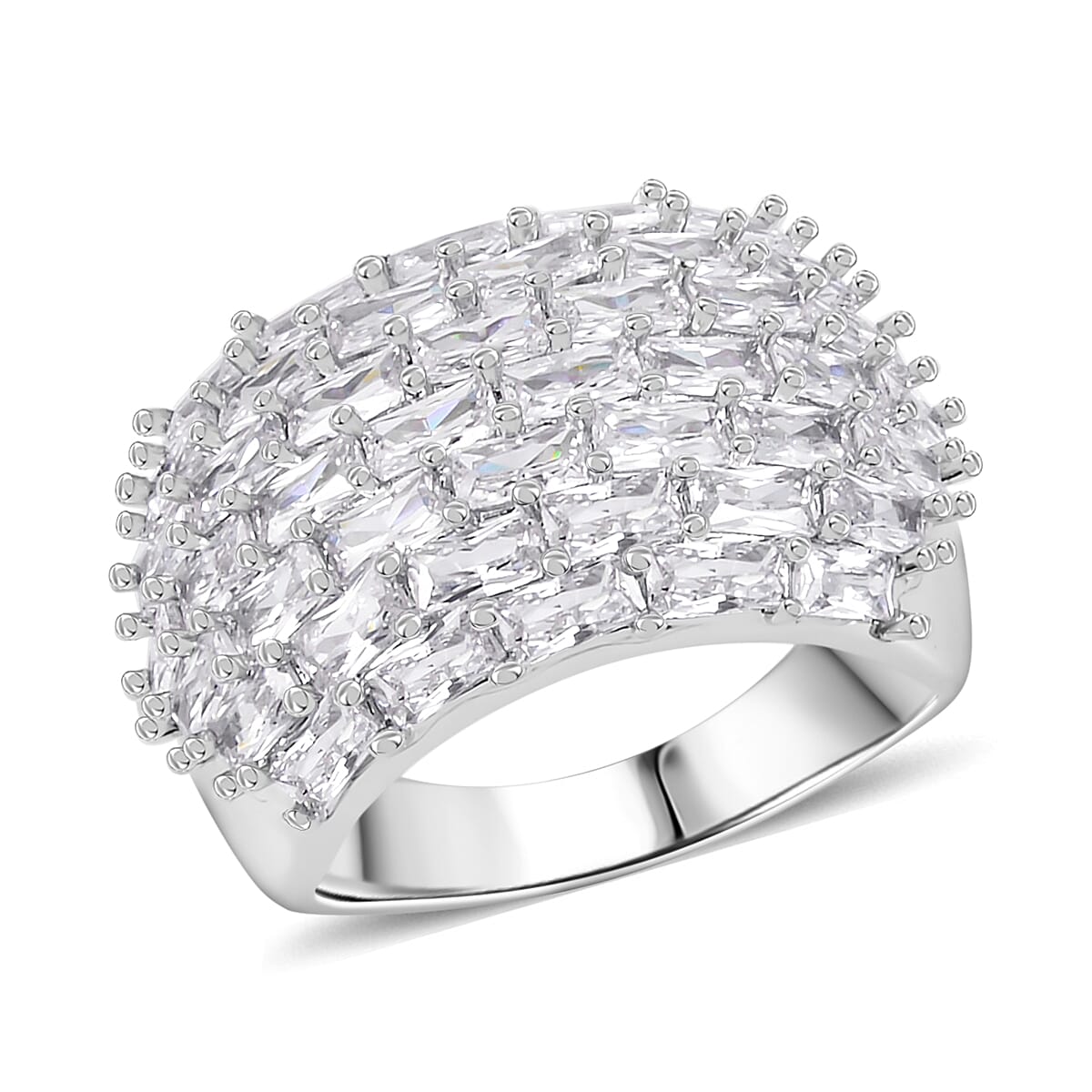 Simulated Diamond Dome Ring in Silvertone (Size 9.0) image number 0