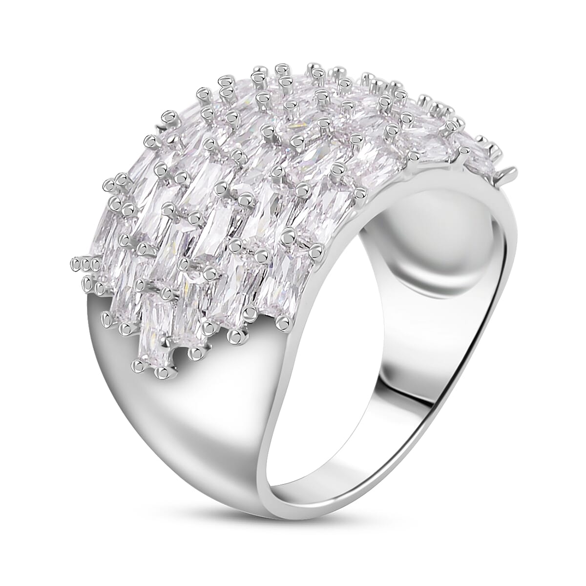 Simulated Diamond Dome Ring in Silvertone (Size 9.0) image number 3
