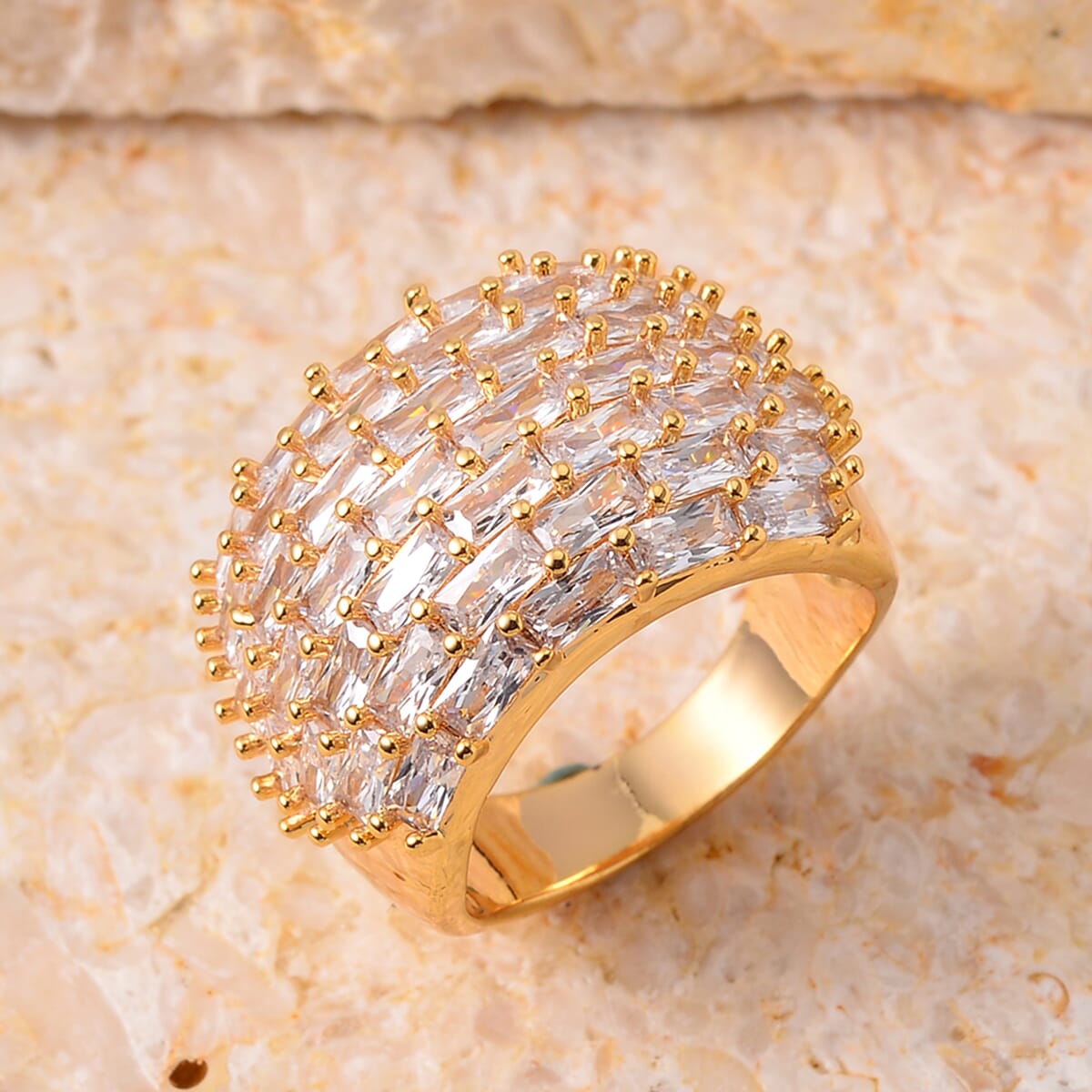 Simulated Diamond Dome Ring in Goldtone (Size 10.0) image number 1