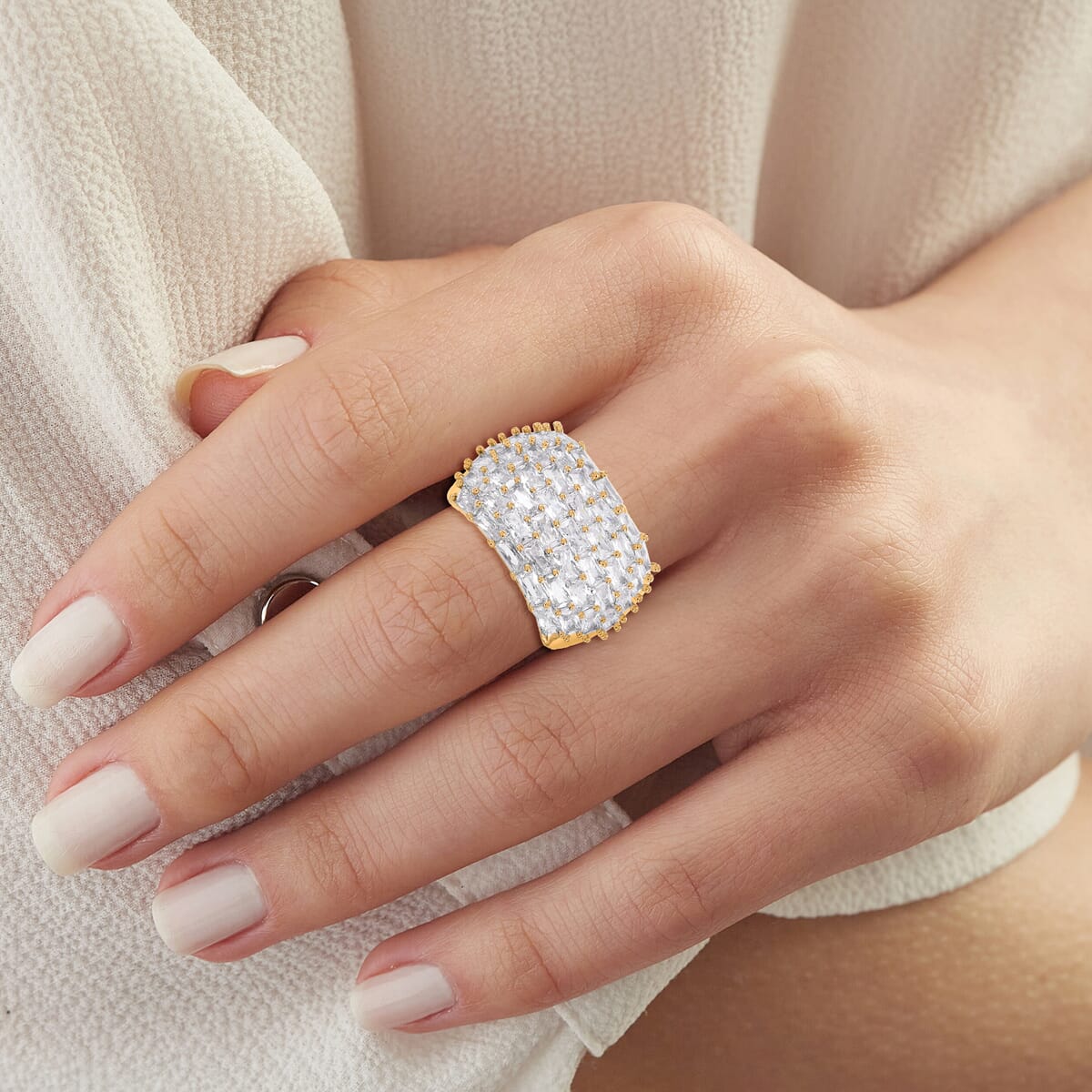 Simulated Diamond Dome Ring in Goldtone (Size 10.0) image number 2