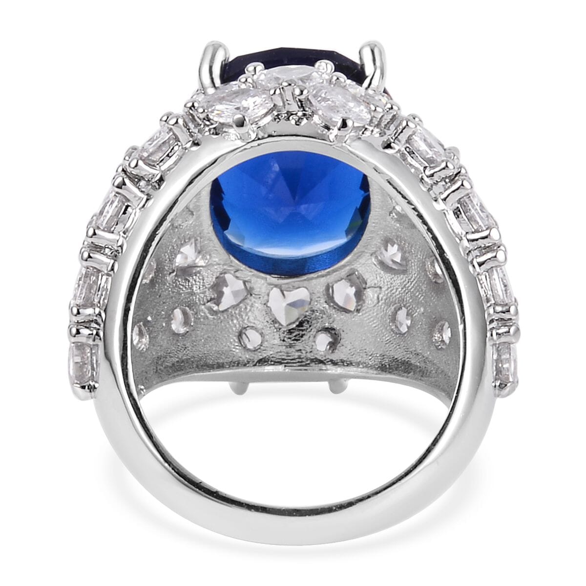 Simulated Sapphire and Simulated Diamond Dome Ring in Silvertone (Size 10.0) 1.60 ctw image number 4