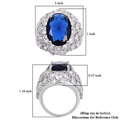 Simulated Sapphire and Simulated Diamond Dome Ring in Silvertone (Size 10.0) 1.60 ctw